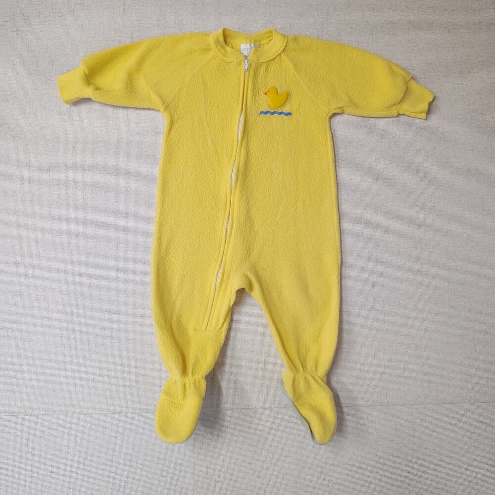 Vintage Carters Baby Yellow Duck Fleece Footed Sleeper 6-12M Rubber Duck